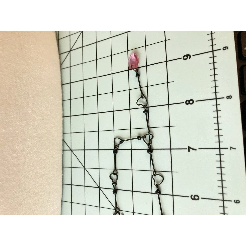 Black Wire Heart Choker Necklace Pink Faceted Heart Charm Y Drop Gothic‎ Dainty